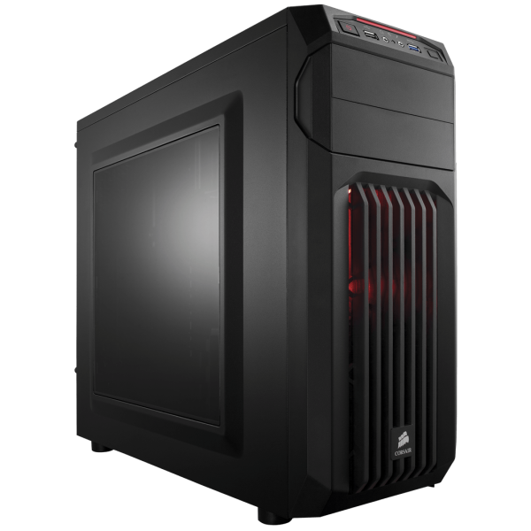 Corsair Carbide Series SPEC-01 Mid Tower Gaming Case featuring Red LED and Blue accents, perfect for gamers.